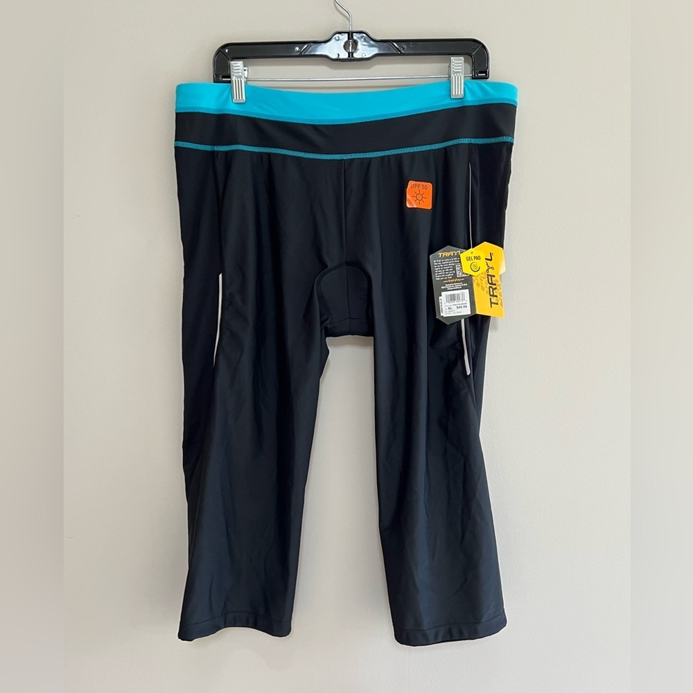 Trayl NWT UPF 50 Gel Padded Ryde Capri Cycling Leggings in Black/Caviar, XL
